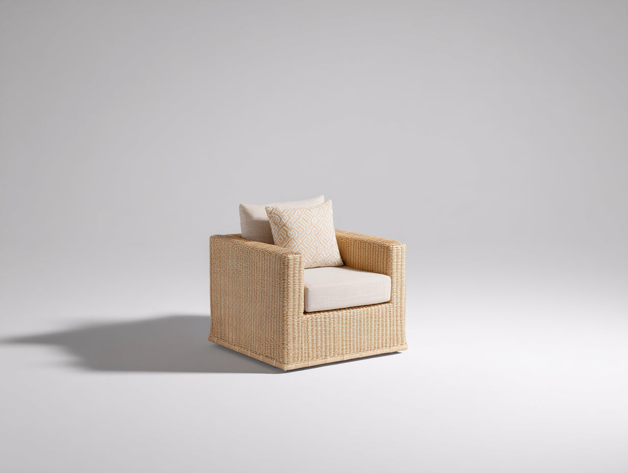Fauteuil de jardin en rotin tressé 88x82x76 cm - naturel et beige - assise large