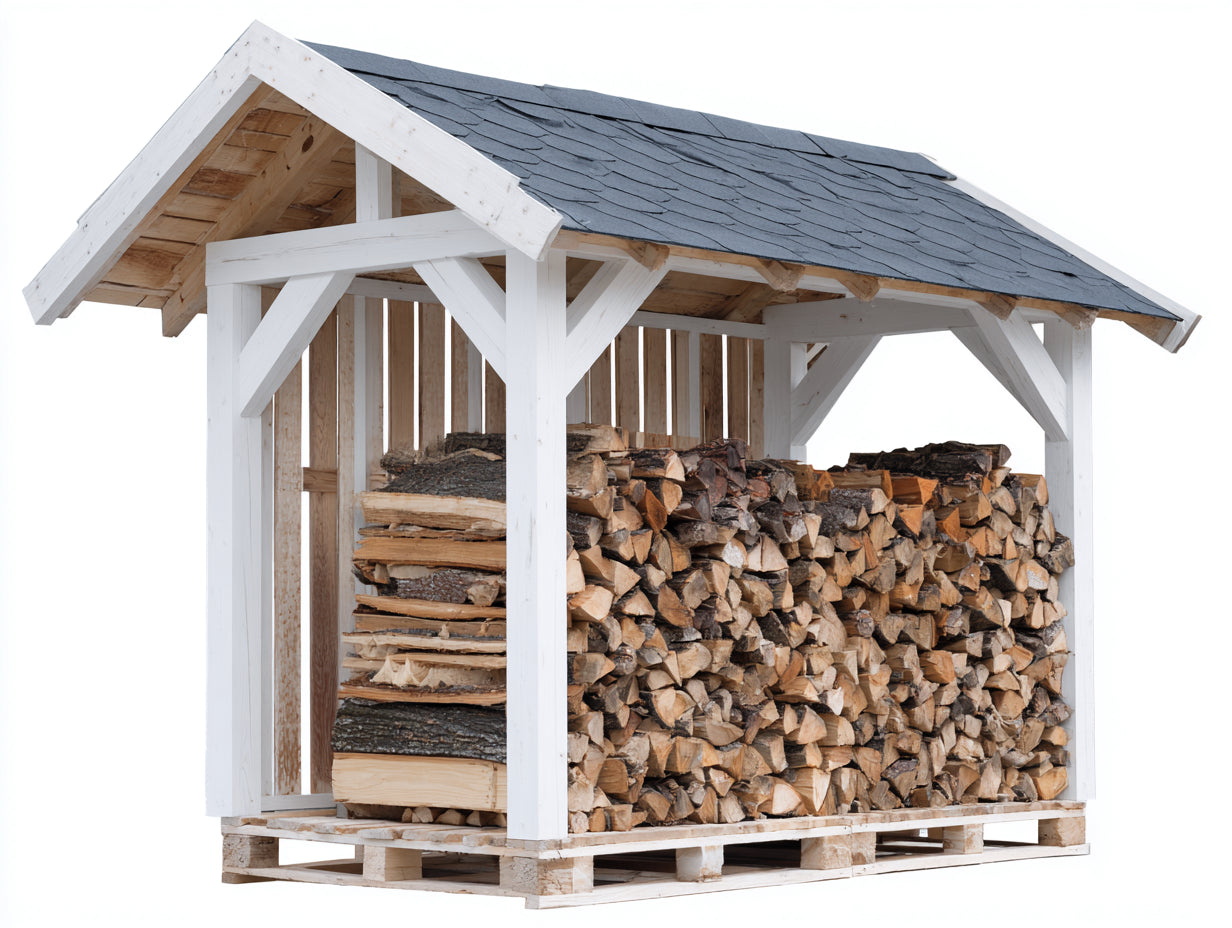 Abri à bûches en bois 240x120x190 cm - blanc et gris - grand format extérieur