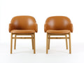Salle à manger lot de 2 fauteuils en similicuir caramel 60x58x78 cm - pieds en bois - dossier arrondi