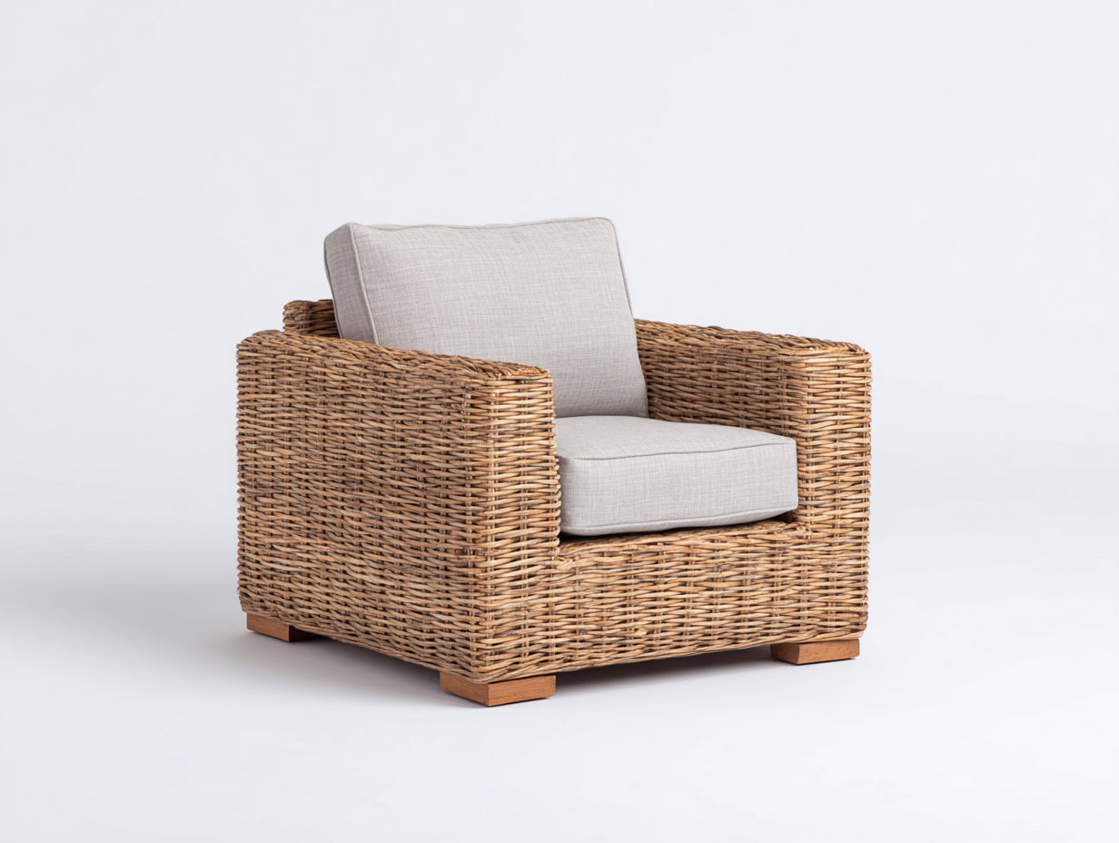 Fauteuil de jardin en rotin tressé 95x88x78 cm - naturel et beige - avec coussins