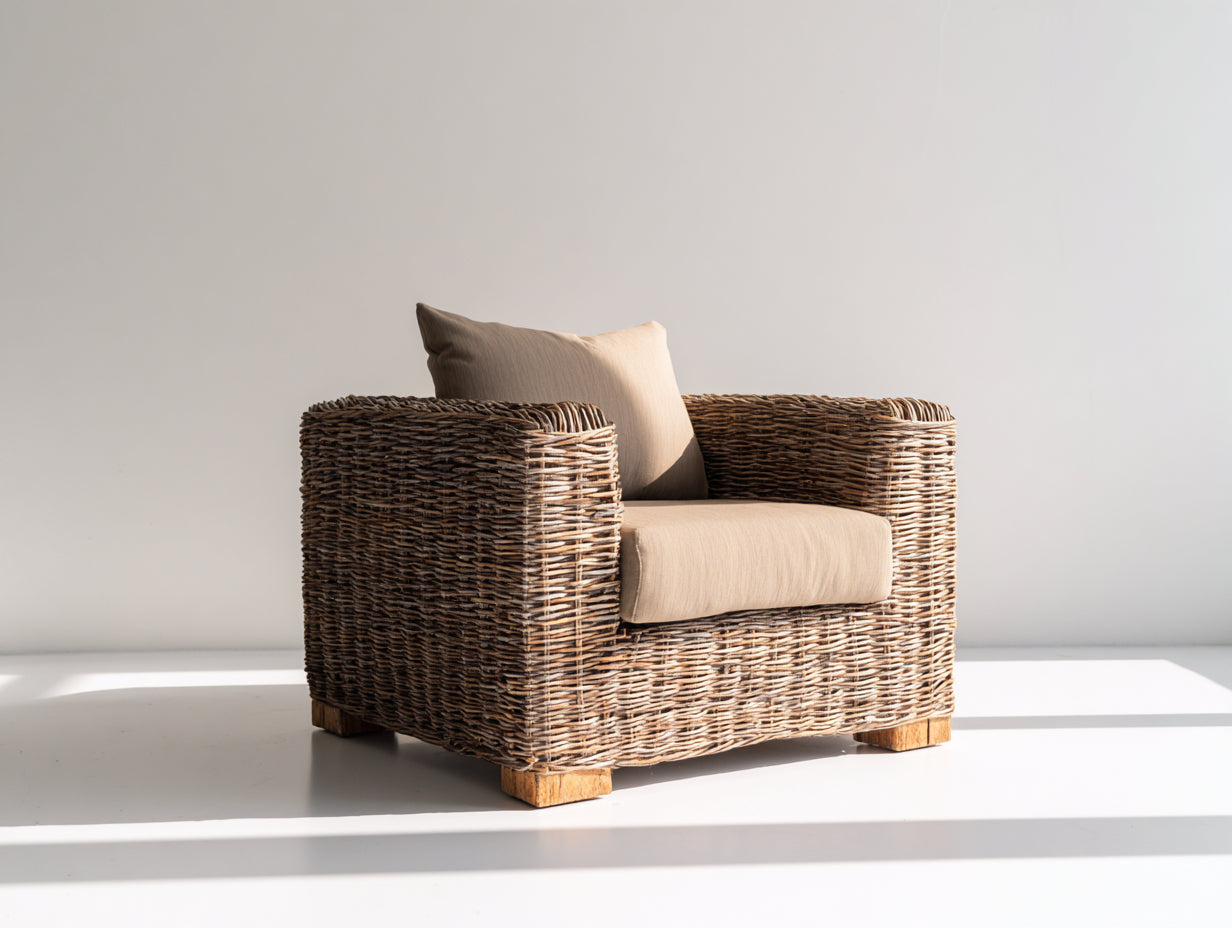 Fauteuil de jardin en rotin tressé 90x85x78 cm - marron-beige - design naturel pour extérieur