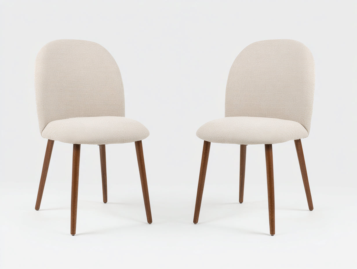 Lot de 2 chaises de salle à manger en tissu 50x55x88 cm - beige clair-brun - dossier arrondi et pieds en bois