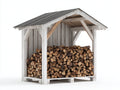 Abri à bûches en bois blanc vieilli 180 x 90 x 190 cm - rangement extérieur avec toit gris à deux pentes