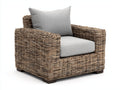 Fauteuil de jardin en rotin tressé 96x88x78 cm - naturel et gris clair - assise large