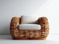 Fauteuil de jardin en rotin tressé naturel 98 x 88 x 76 cm - assise beige pour terrasse et balcon