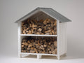 Abri à bûches en bois blanc 155 x 70 x 165 cm - rangement extérieur à 2 niveaux avec toit gris