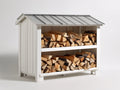 Abri à bûches en bois et métal 160x65x145 cm - blanc et gris - rangement extérieur couvert
