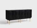 Meuble d'entrée en bois d'ingénierie 180x40x80 cm - noir-or - façades sculptées et rangement 4 portes
