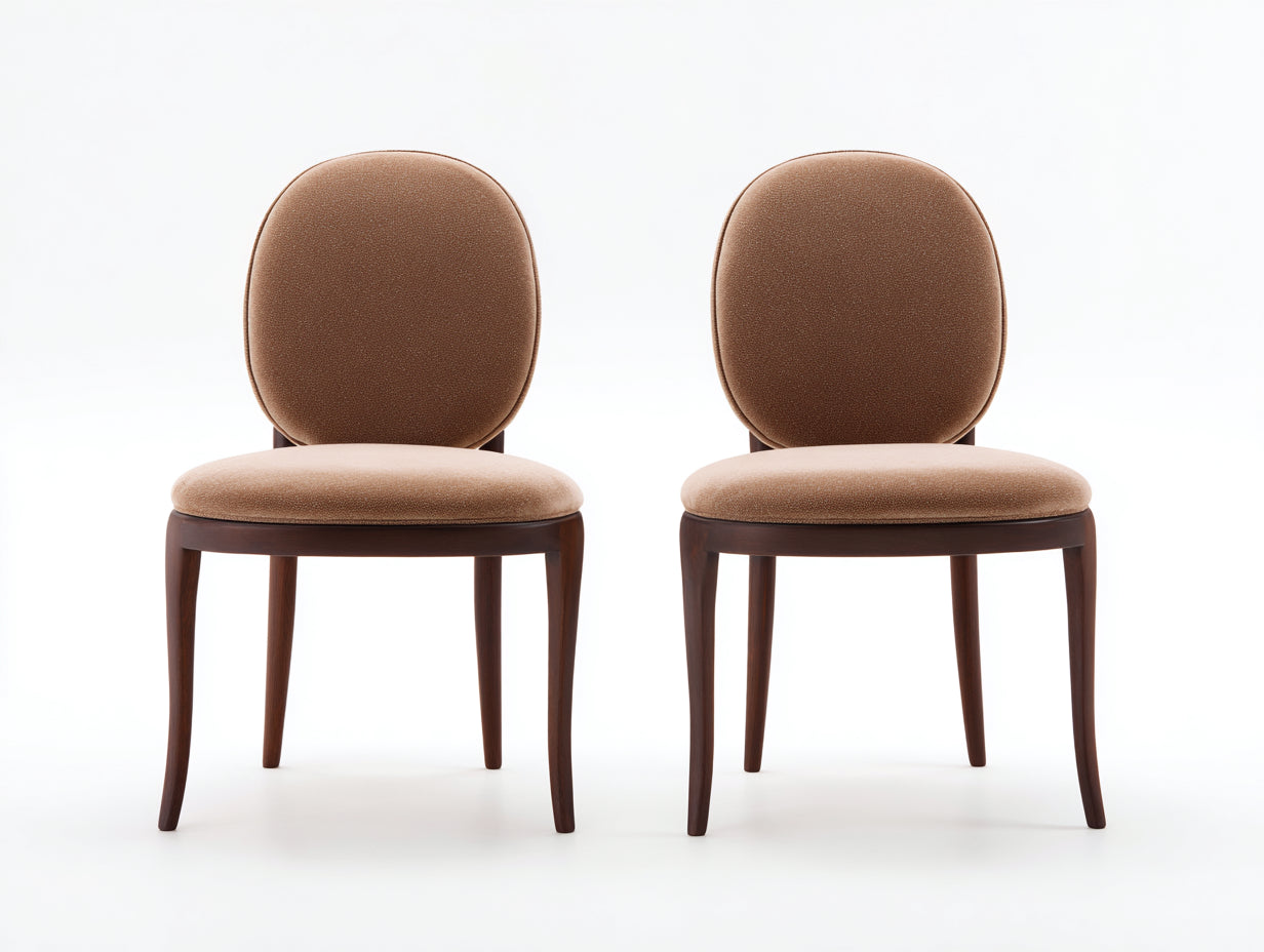 Lot de 2 chaises de Salle à manger en tissu marron 50 x 56 x 84 cm - pieds en bois foncé avec dossier arrondi