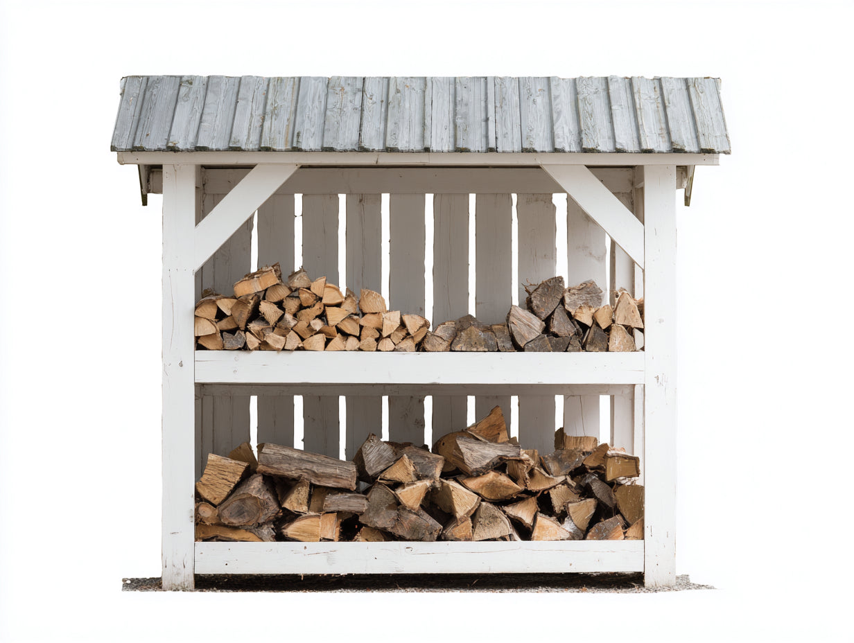 Abri à bûches en bois 170x60x150 cm - blanc et gris - rangement extérieur à deux niveaux