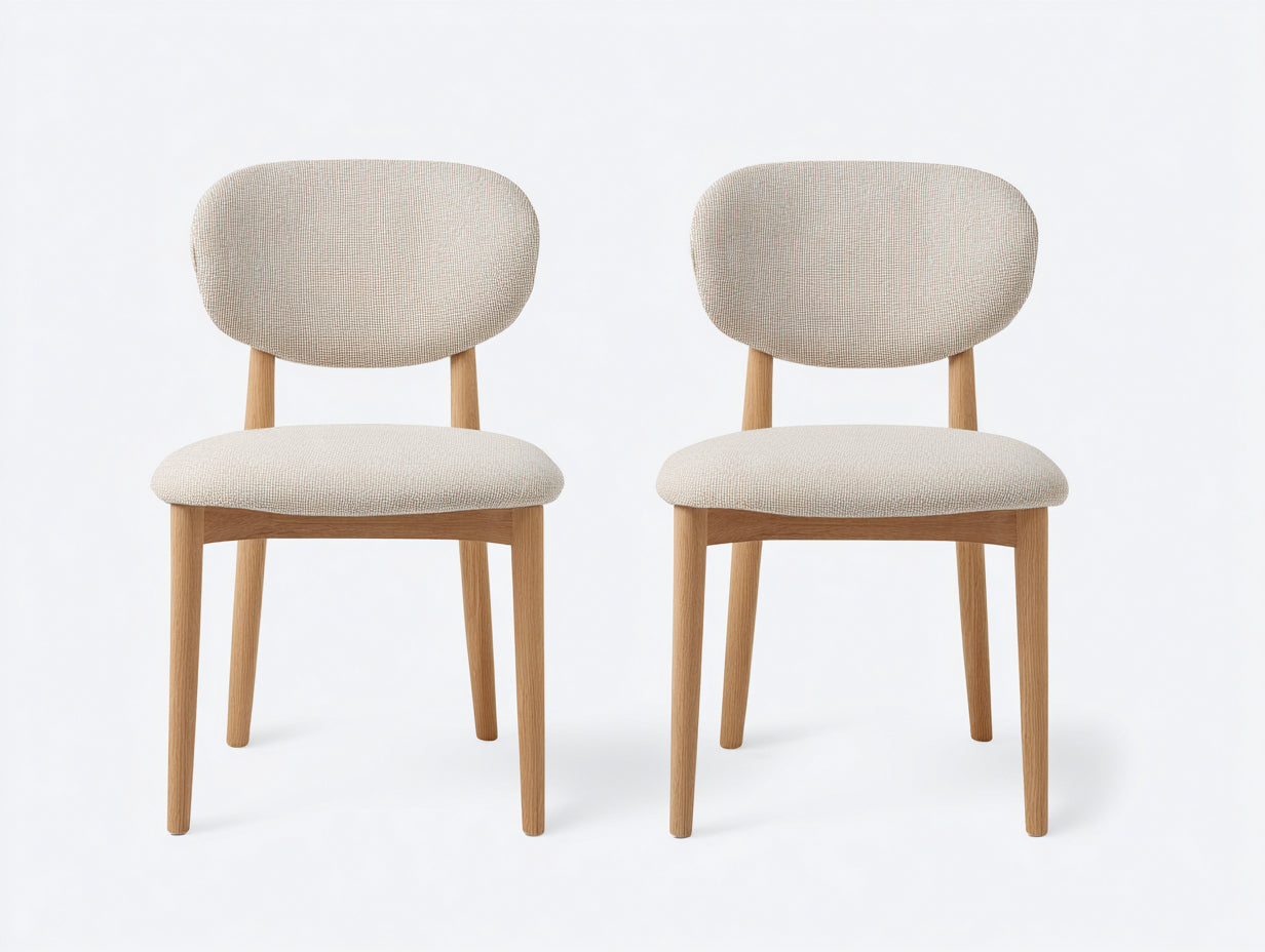 Salle à manger lot de 2 chaises en tissu beige 55x56x78 cm - pieds en bois - dossier arrondi
