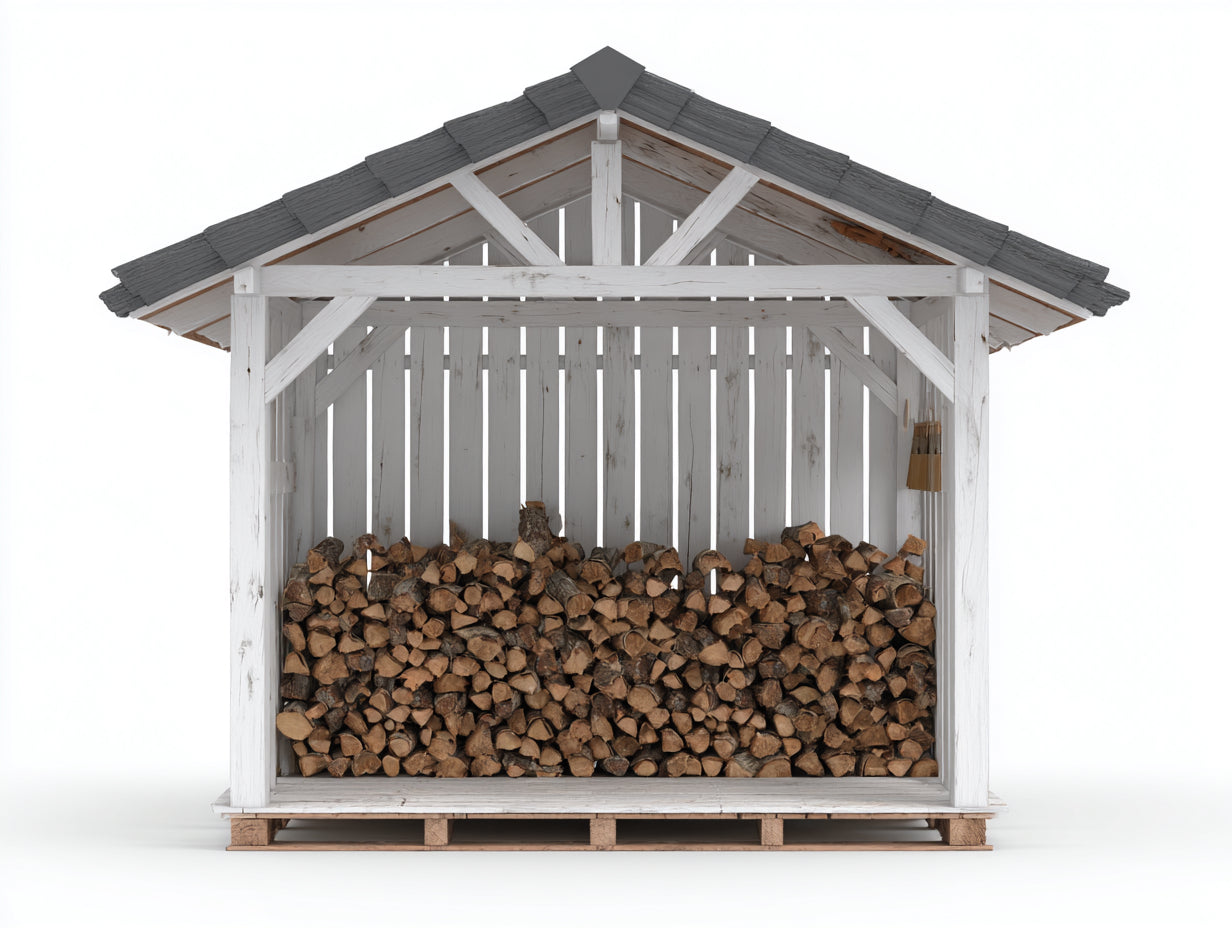 Abri à bûches en bois massif 240x120x220 cm - blanc-gris foncé - grand toit à double pente pour extérieur