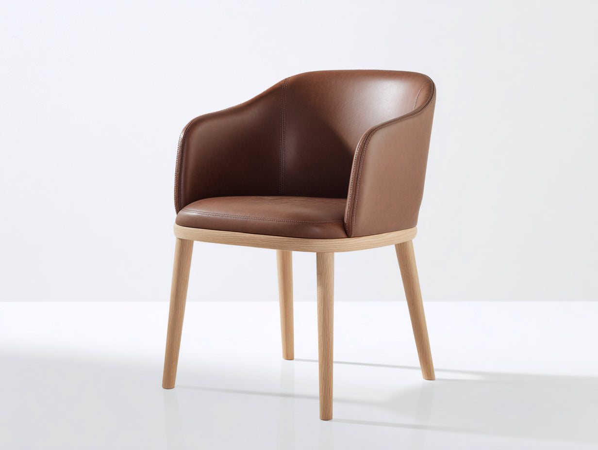 Salle à manger chaise rembourrée en similicuir 58x57x78 cm - marron et bois naturel - design moderne