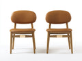 Lot de 2 chaises de salle à manger en revêtement effet cuir 51x56x82 cm - cognac-bois naturel - dossier ovale au design rétro