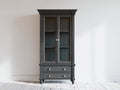 Vitrine en bois et verre 92x42x190 cm - gris anthracite et blanc - 2 portes 2 tiroirs style classique