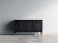 Meuble d'entrée en bois effet veinage 150x40x80 cm - noir et doré - design moderne