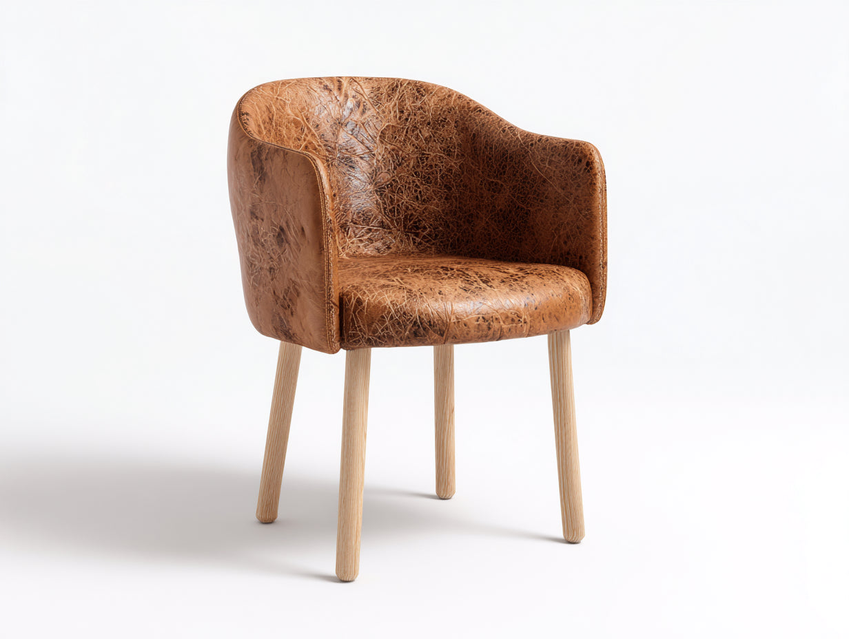 Chaise de salle à manger en similicuir marron 62x58x82 cm - pieds en bois - style rétro