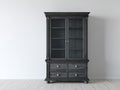 Vitrine en bois noir 140x45x185 cm - 2 portes vitrées et 4 tiroirs - style classique