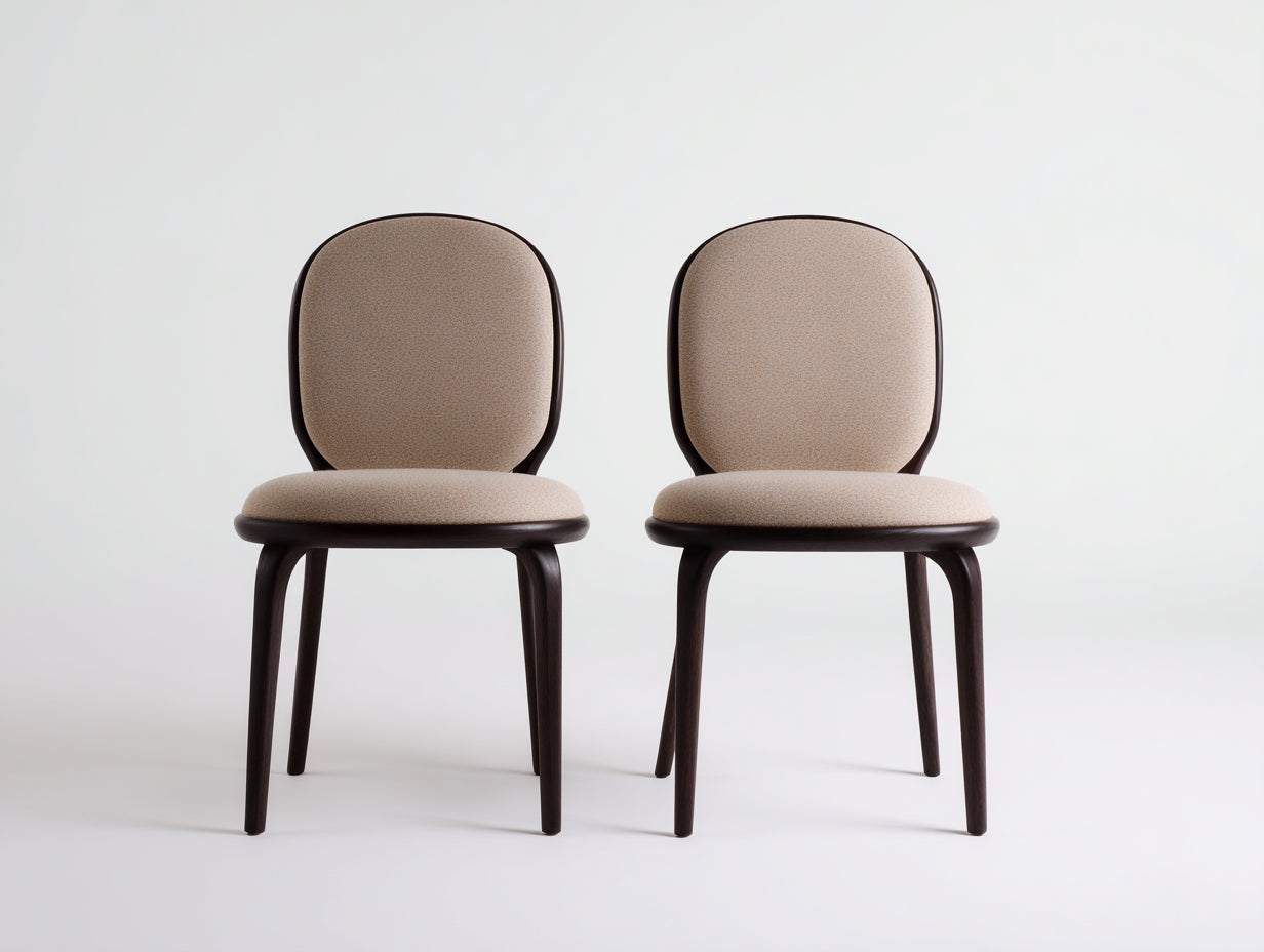Salle à manger lot de 2 chaises tissu bouclé 52x55x82 cm - beige et brun foncé - dossier arrondi style contemporain