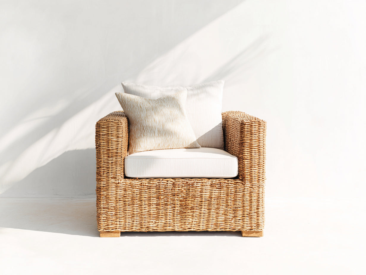 Fauteuil de jardin en rotin tressé 90x84x78 cm - naturel et beige - design extérieur