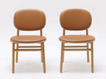 Lot de 2 chaises de Salle à manger en simili cuir marron 50 x 54 x 80 cm - pieds en bois naturel avec dossier arrondi