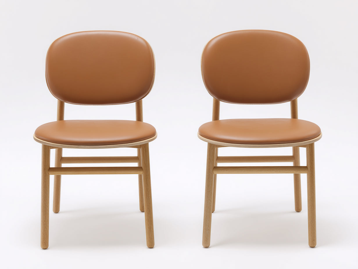 Lot de 2 chaises de Salle à manger en simili cuir marron 50 x 54 x 80 cm - pieds en bois naturel avec dossier arrondi