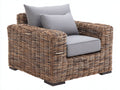 Fauteuil de jardin en rotin tressé naturel 105 x 92 x 74 cm - assise grise pour terrasse