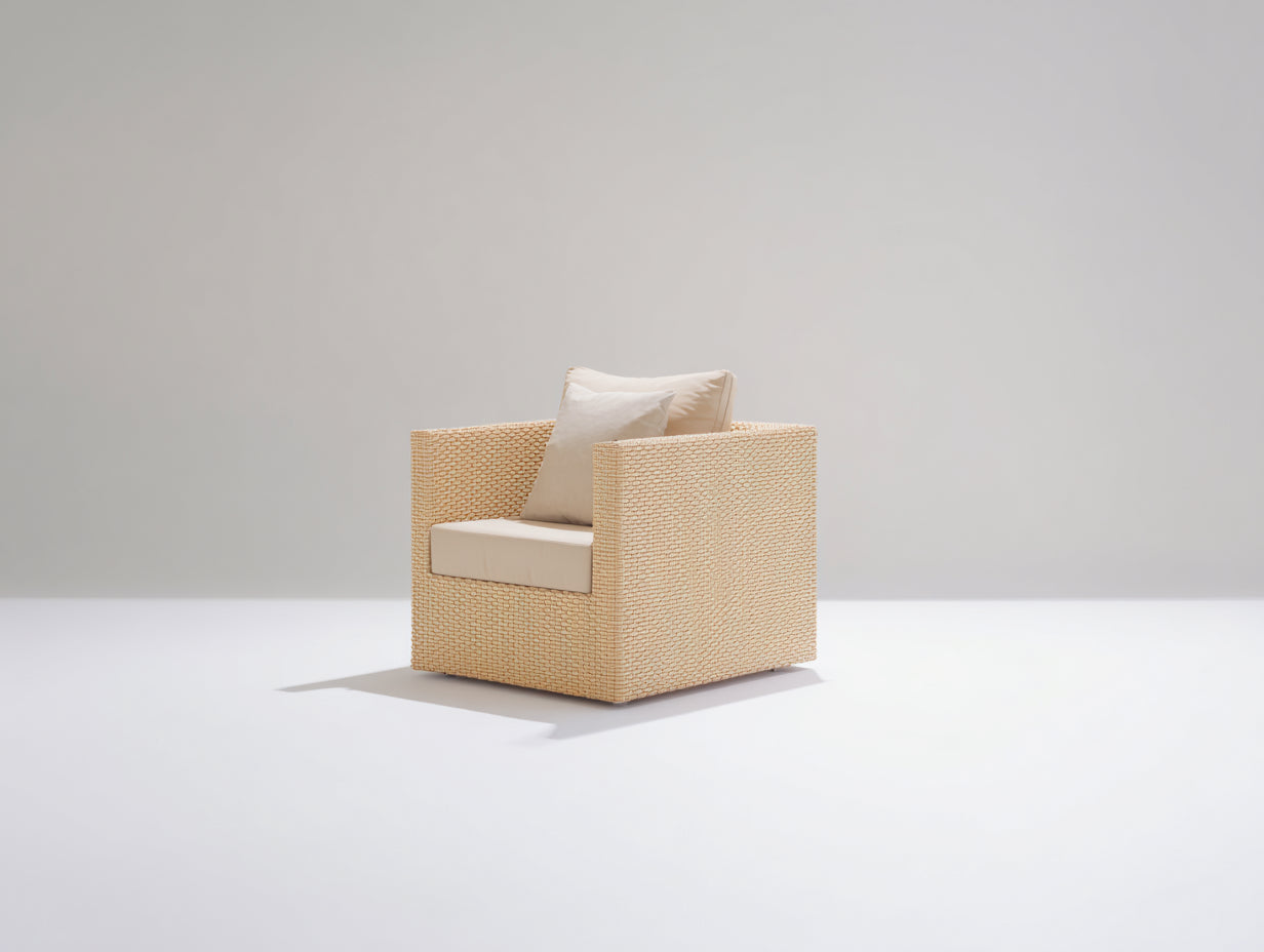 Fauteuil de jardin en résine tressée 98x88x72 cm - naturel et beige - assise profonde