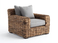 Fauteuil de jardin en rotin tressé 112x94x76 cm - naturel et gris clair - accoudoirs larges