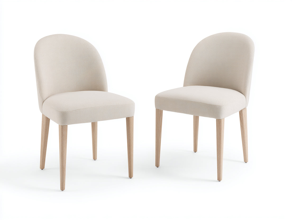 Lot de 2 chaises de Salle à manger en tissu beige 50 x 55 x 84 cm - pieds en bois naturel avec dossier arrondi