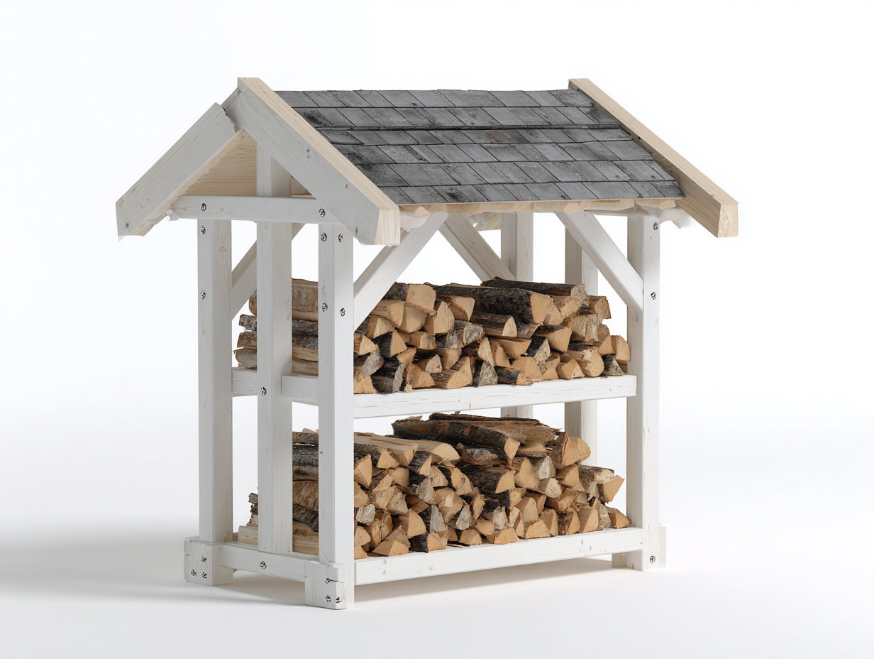 Abri à bûches en bois 160x75x170 cm - blanc et gris - toiture inclinée