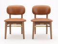 Salle à manger lot de 2 chaises effet cuir 52x56x80 cm - cognac bois naturel et doré - dossier arrondi style rétro