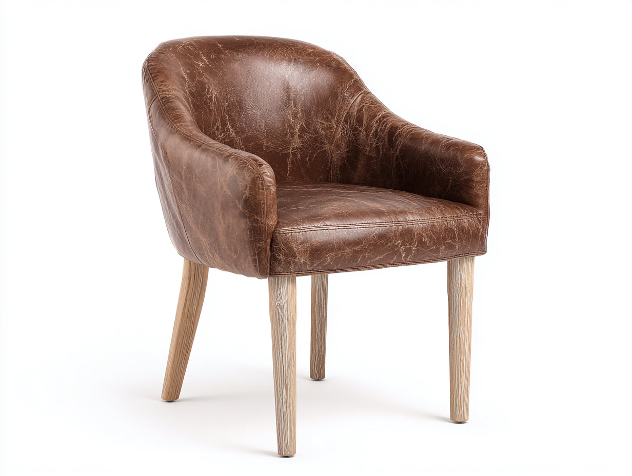 Salle à manger fauteuil en similicuir marron 66x60x82 cm - pieds en bois - style rétro
