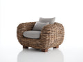 Fauteuil de jardin en rotin tressé 105x96x78 cm - brun gris et bois naturel - assise ronde style lounge