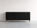 Meuble d'entrée en bois d'ingénierie 180x42x82 cm - noir-or - rangement 3 portes au design contemporain