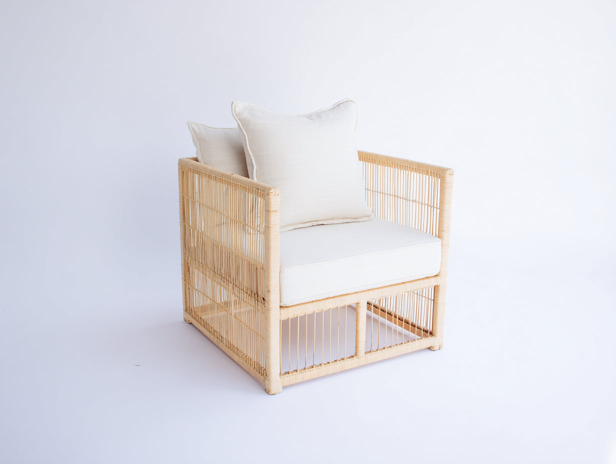 Fauteuil de jardin en rotin tressé 78x75x82 cm - naturel-blanc cassé - design ajouré pour extérieur