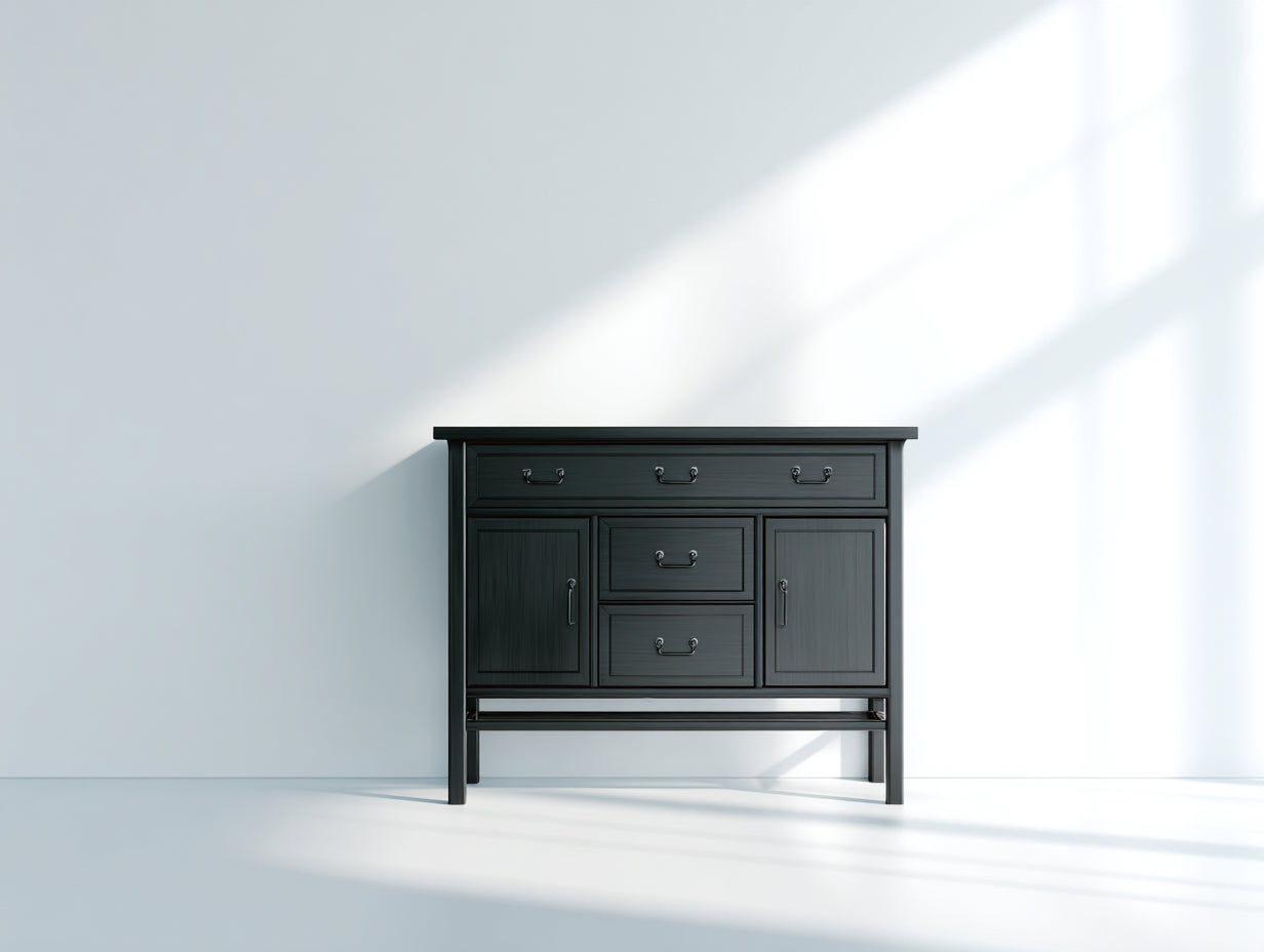 Meuble d'entrée en bois effet noir 110 x 35 x 80 cm - console de rangement avec 2 portes et 3 tiroirs pour hall