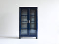 Vitrine en bois d'ingénierie et verre 90x40x180 cm - bleu marine-argent - 2 portes vitrées pour cuisine et salle à manger