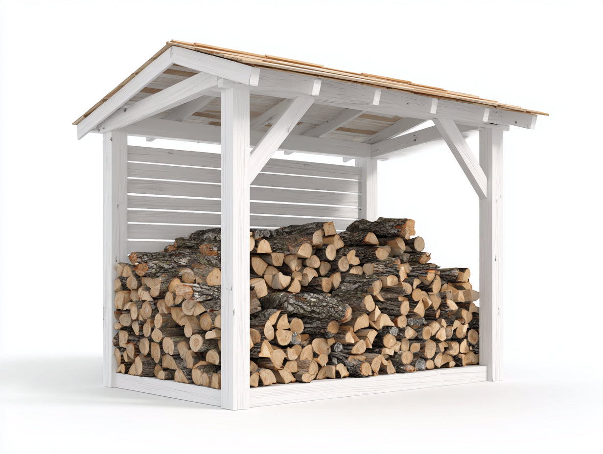 Abri à bûches en bois blanc 220 x 95 x 185 cm - rangement extérieur avec toit incliné en bois naturel