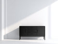 Meuble d'entrée noir effet bois 150x40x80 cm - 2 portes et 3 tiroirs - style contemporain