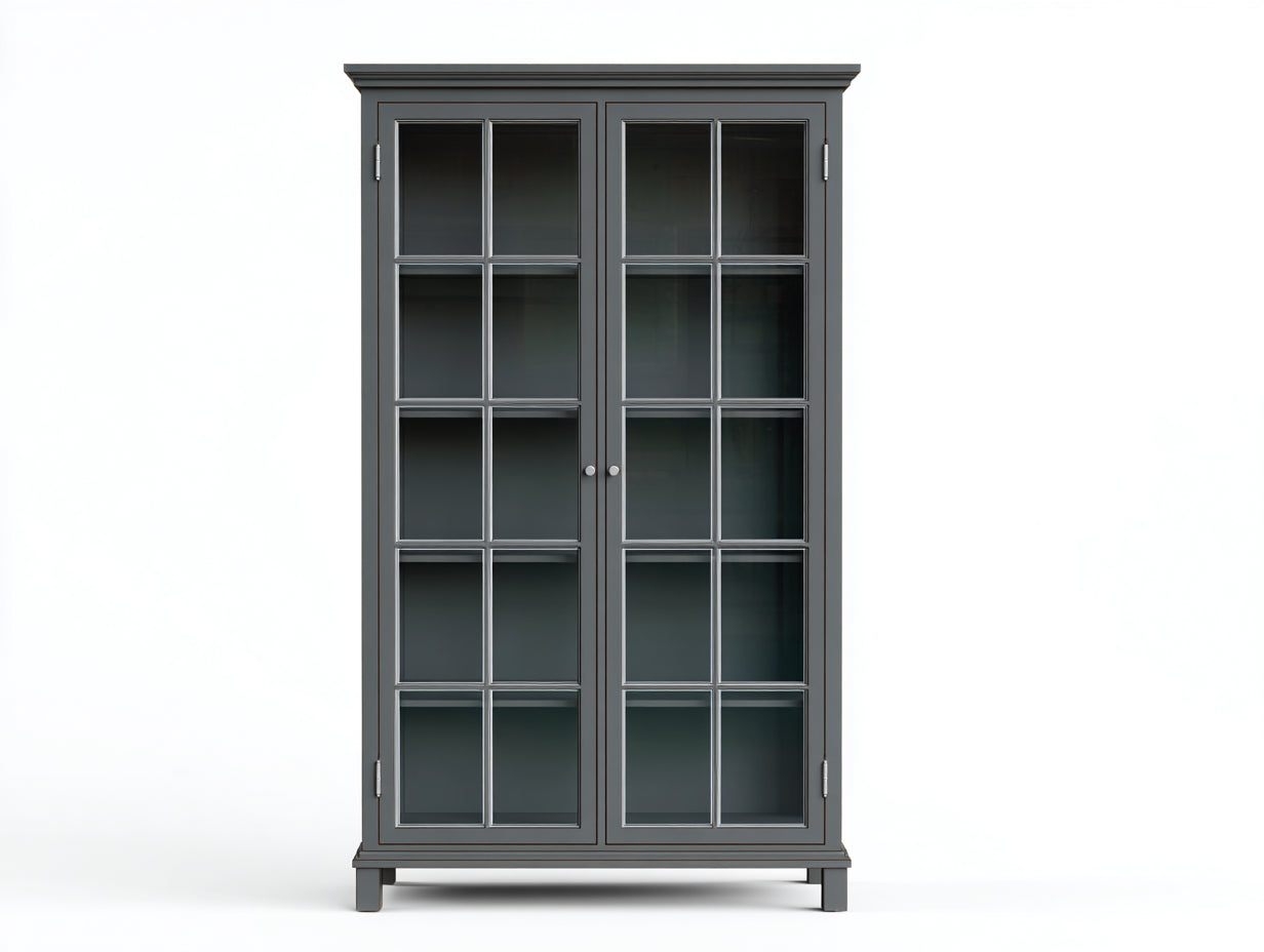 Vitrine en bois gris anthracite 95 x 38 x 190 cm - meuble de rangement avec 2 portes vitrées pour salle à manger
