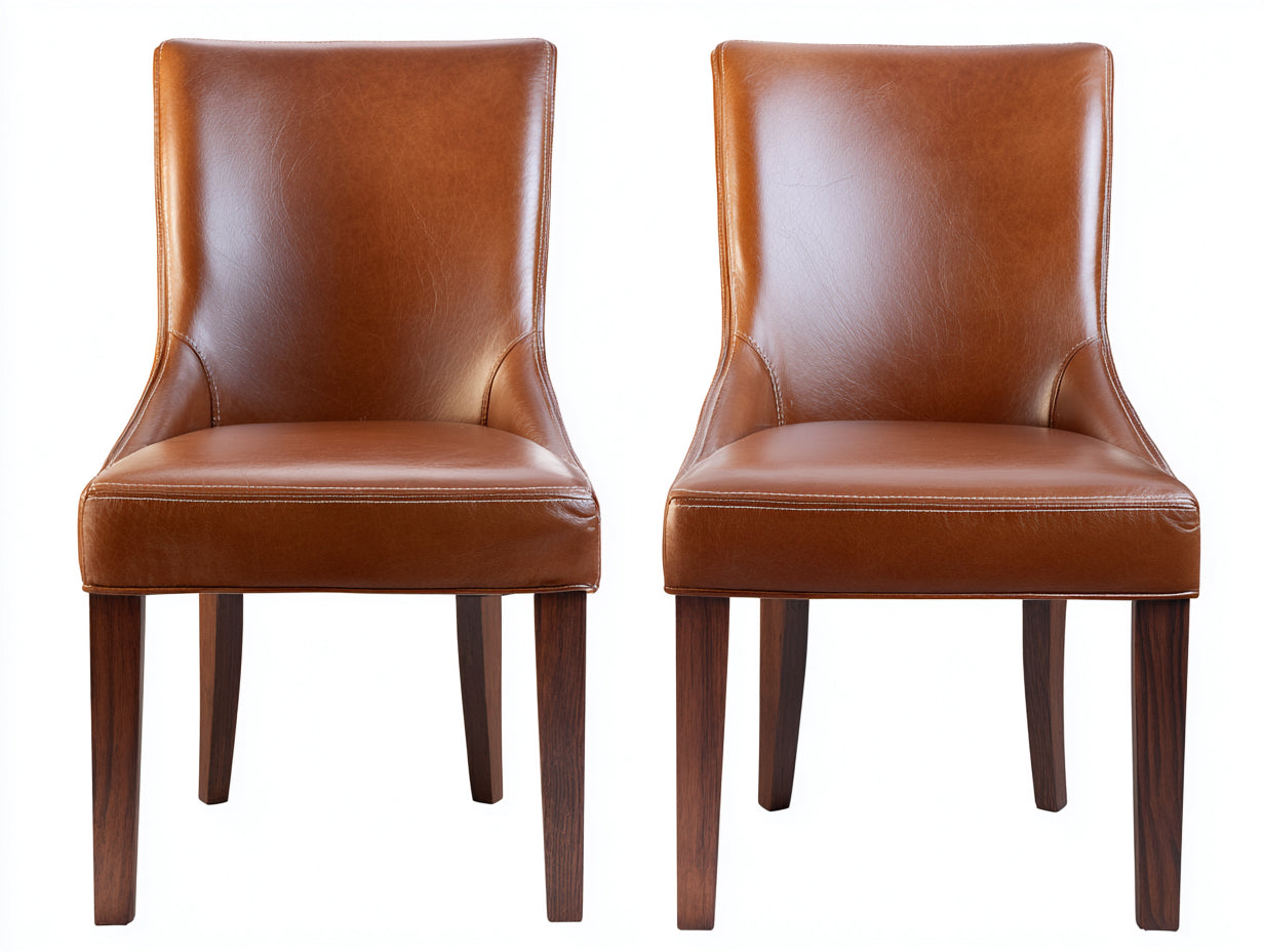 Lot de 2 chaises de salle à manger en revêtement effet cuir 52x58x92 cm - cognac-brun foncé - dossier haut rembourré
