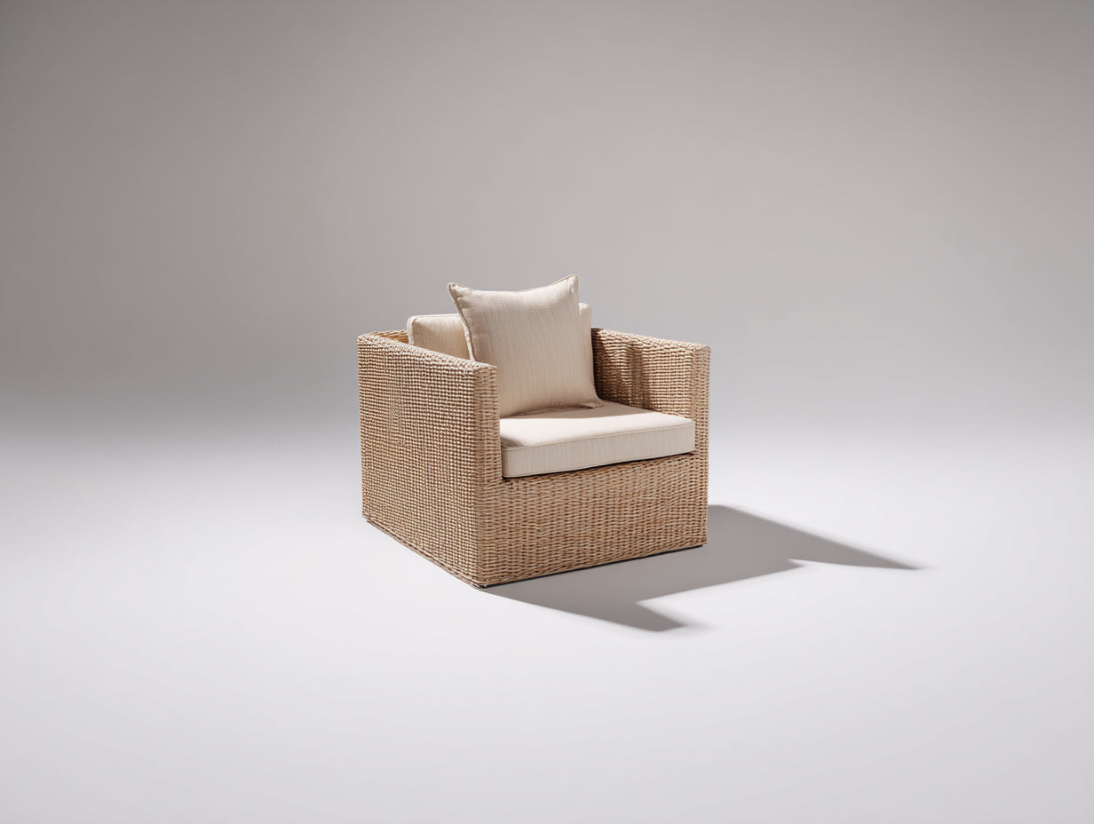 Fauteuil de jardin en rotin synthétique naturel 82 x 78 x 72 cm - assise beige pour terrasse